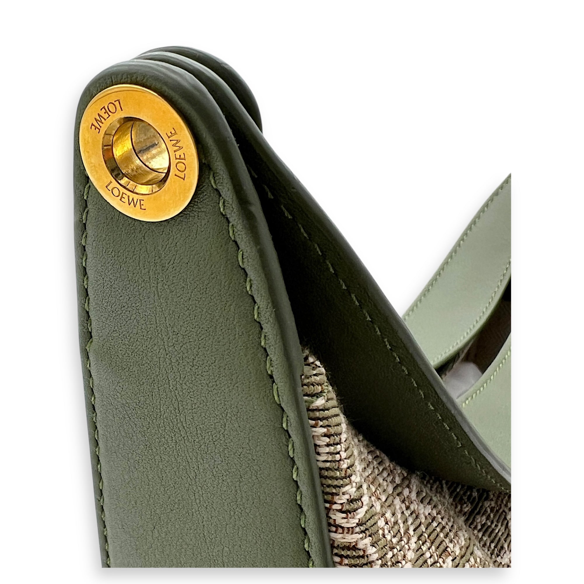 Luna Mini Green Shoulder Bag in Canvas and leather, Gold hardware