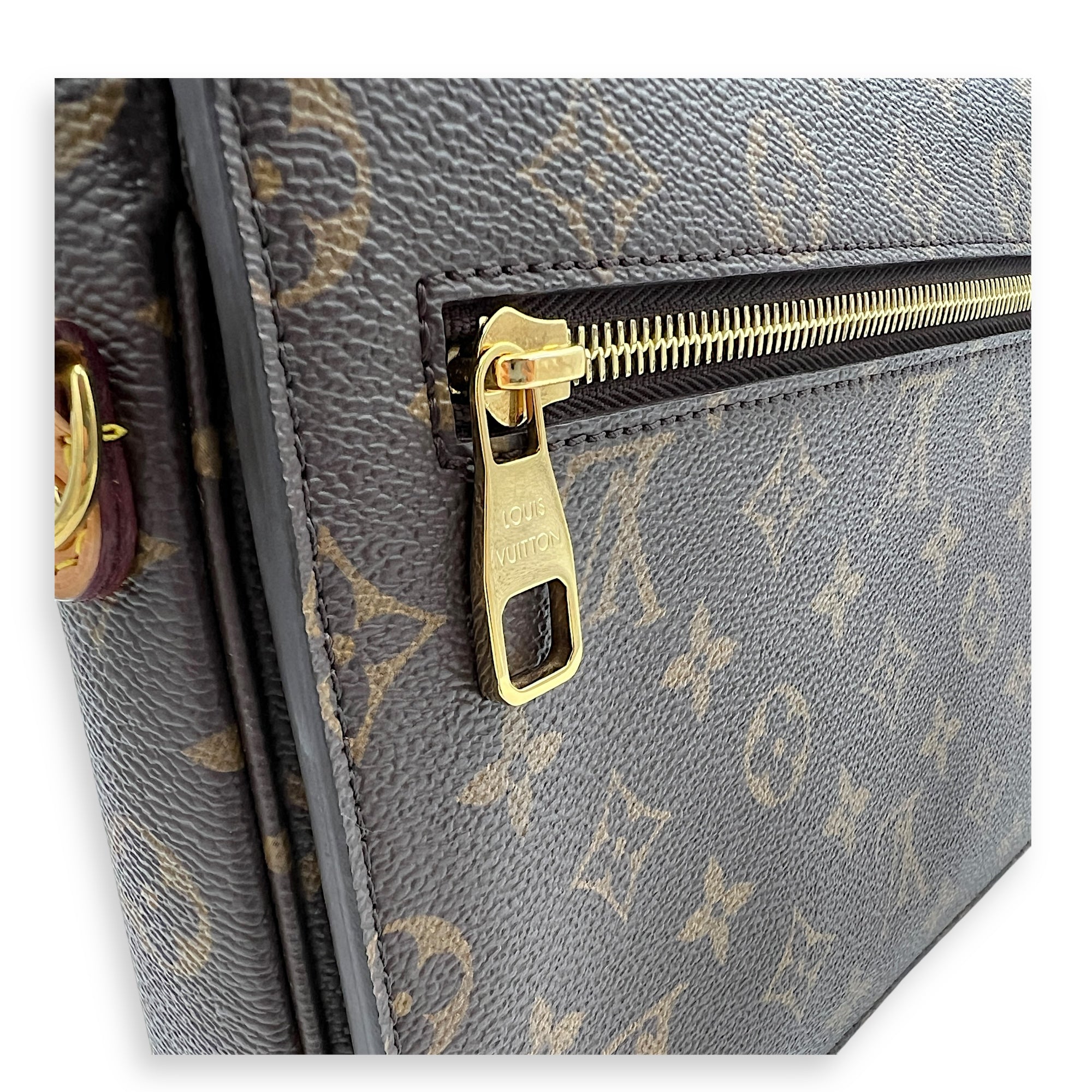 Metis Crossbody Bag Brown in Monogram Coated Canvas, Gold hardware