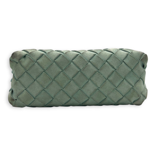 Intrecciato Blue Crossbody Bag in Suede Leather, Gold hardware