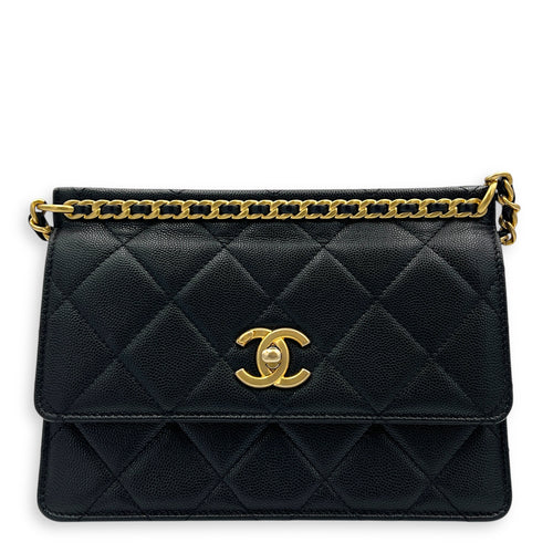 23A Chain on Top Crossbody Bag Black in Caviar Leather, Gold hardware