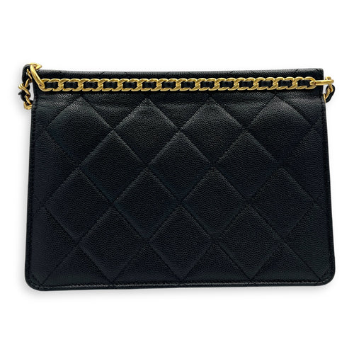 23A Chain on Top Crossbody Bag Black in Caviar Leather, Gold hardware