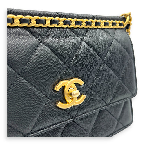 23A Chain on Top Crossbody Bag Black in Caviar Leather, Gold hardware