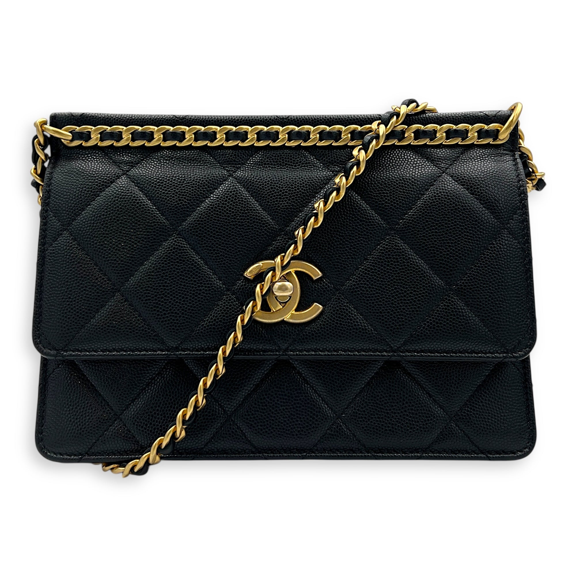 23A Chain on Top Crossbody Bag Black in Caviar Leather, Gold hardware