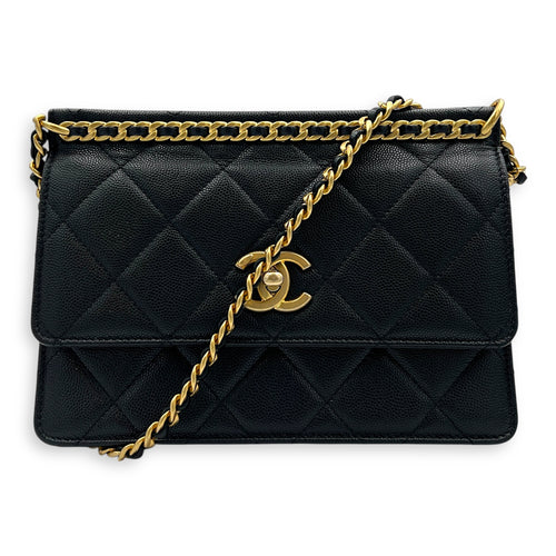 23A Chain on Top Crossbody Bag Black in Caviar Leather, Gold hardware