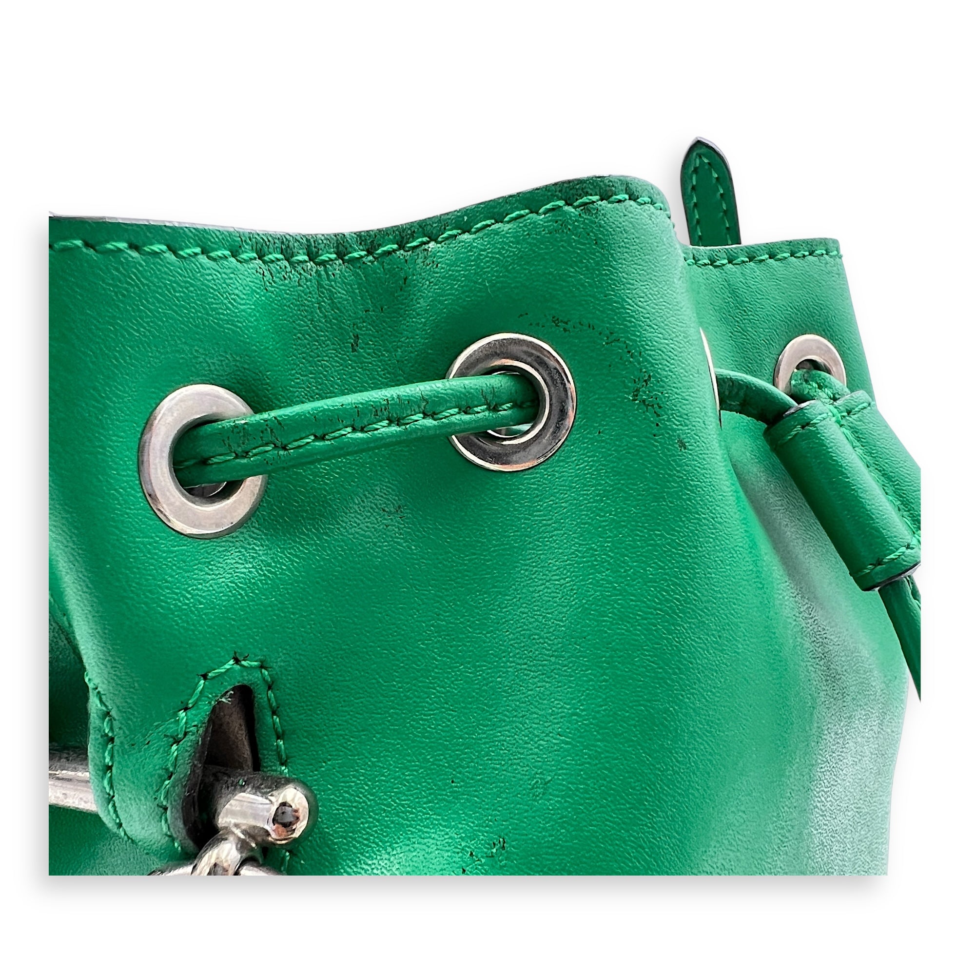Mon Tresor Bucket Bag Green in Calfskin, Silver hardware