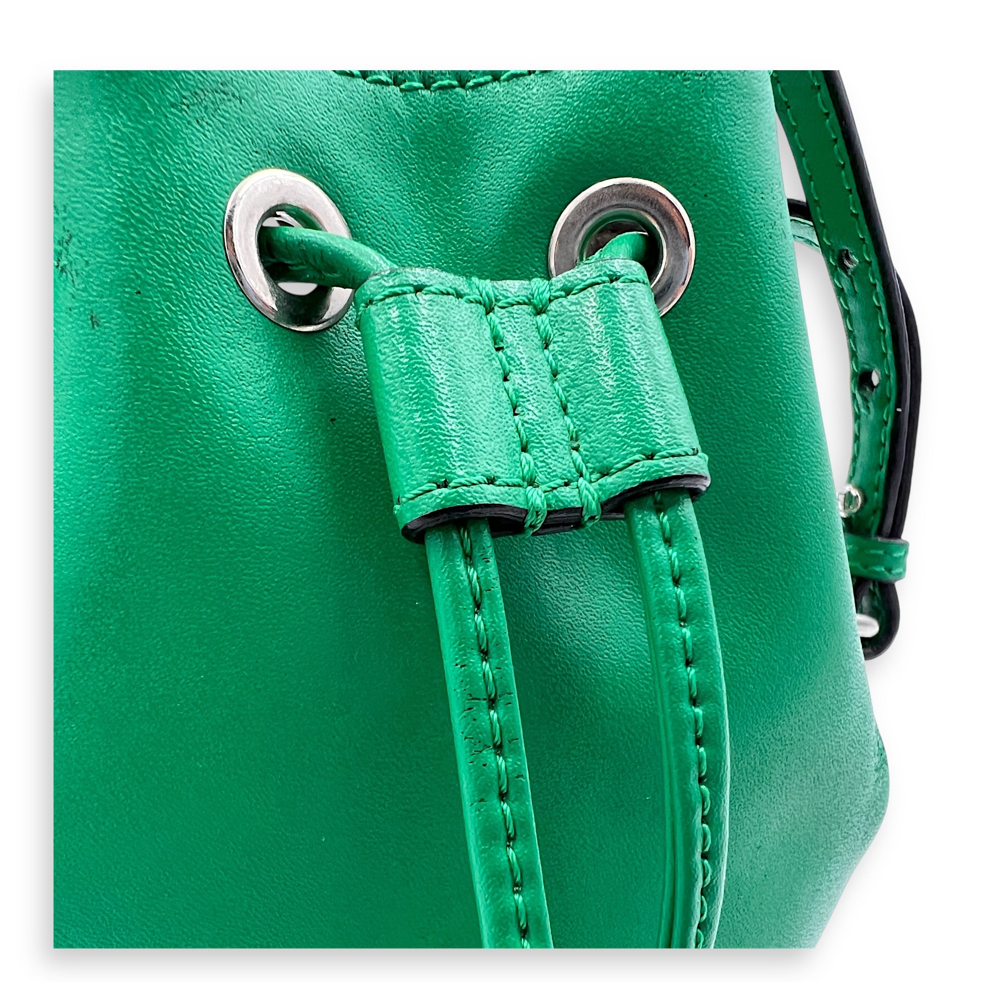Mon Tresor Bucket Bag Green in Calfskin, Silver hardware