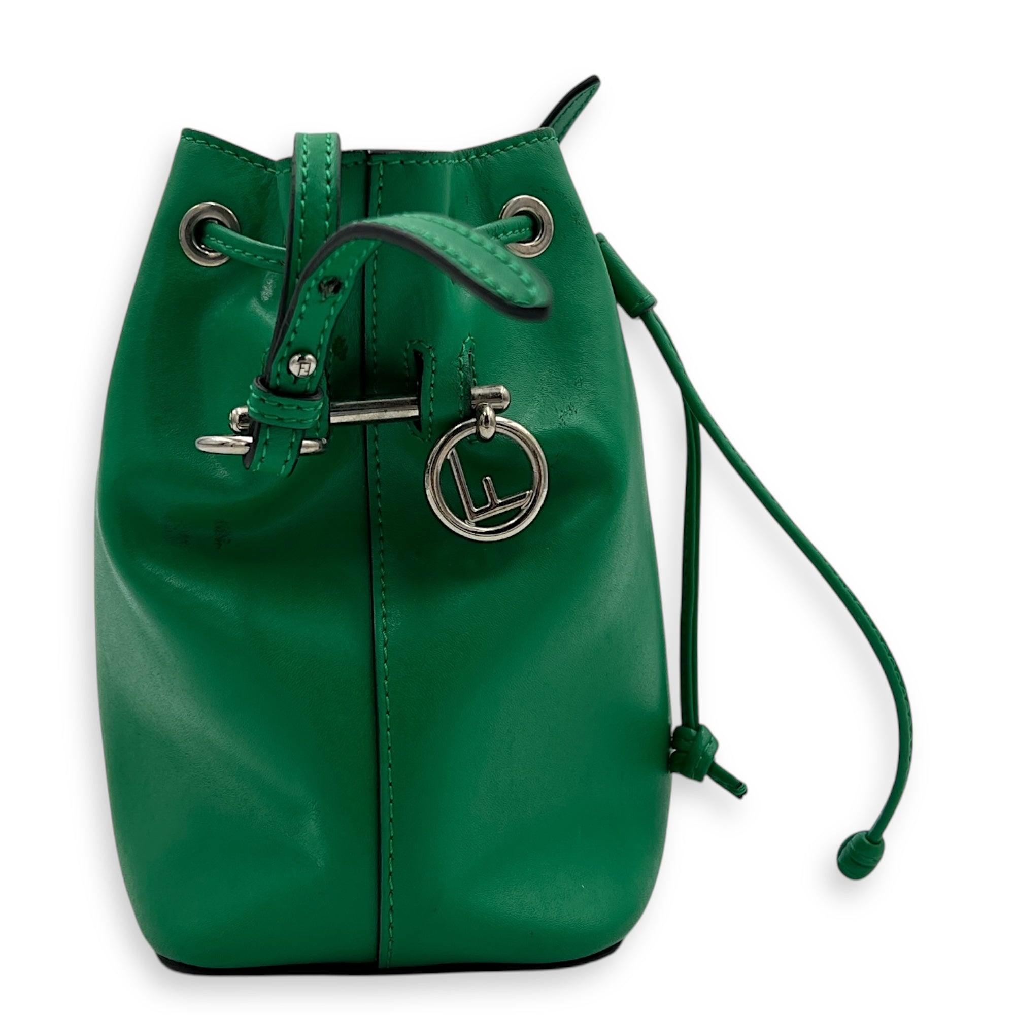 Mon Tresor Bucket Bag Green in Calfskin, Silver hardware