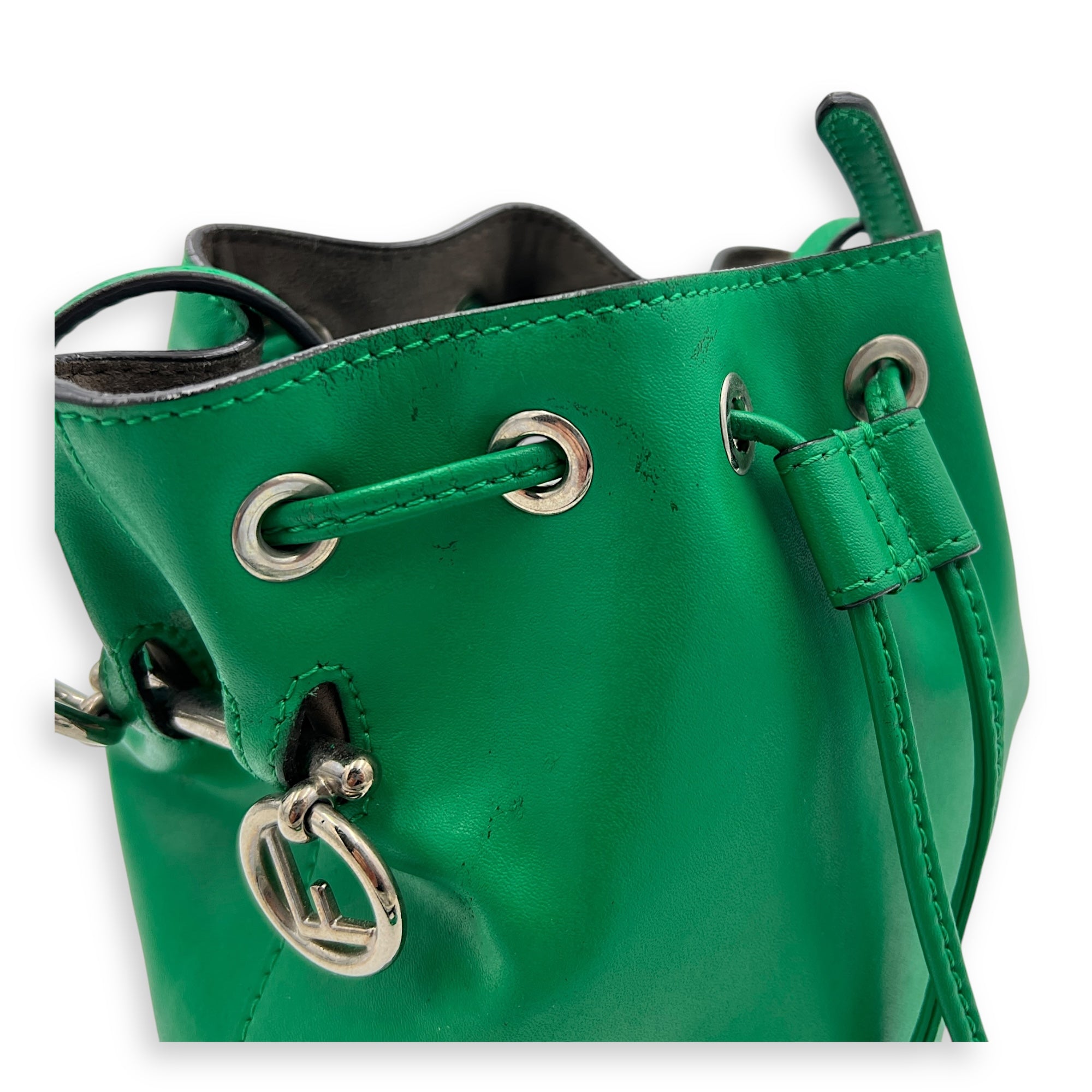 Mon Tresor Bucket Bag Green in Calfskin, Silver hardware