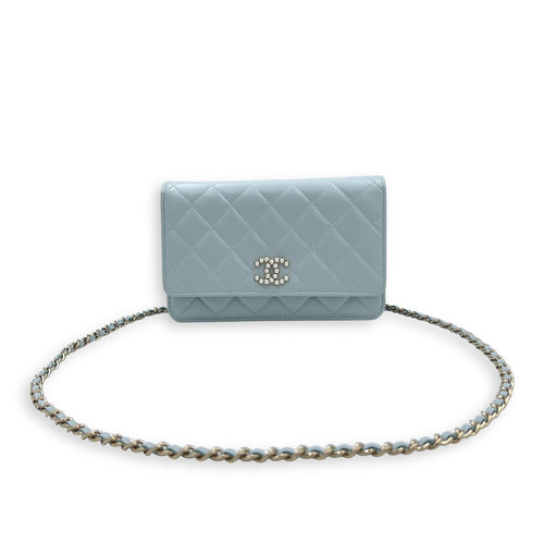 CC Wallet On Chain Blue in Lambskin, Gold hardware