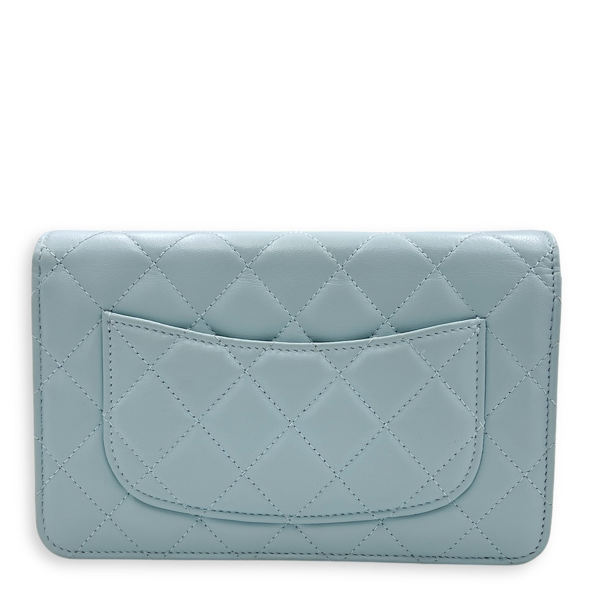 CC Wallet On Chain Blue in Lambskin, Gold hardware