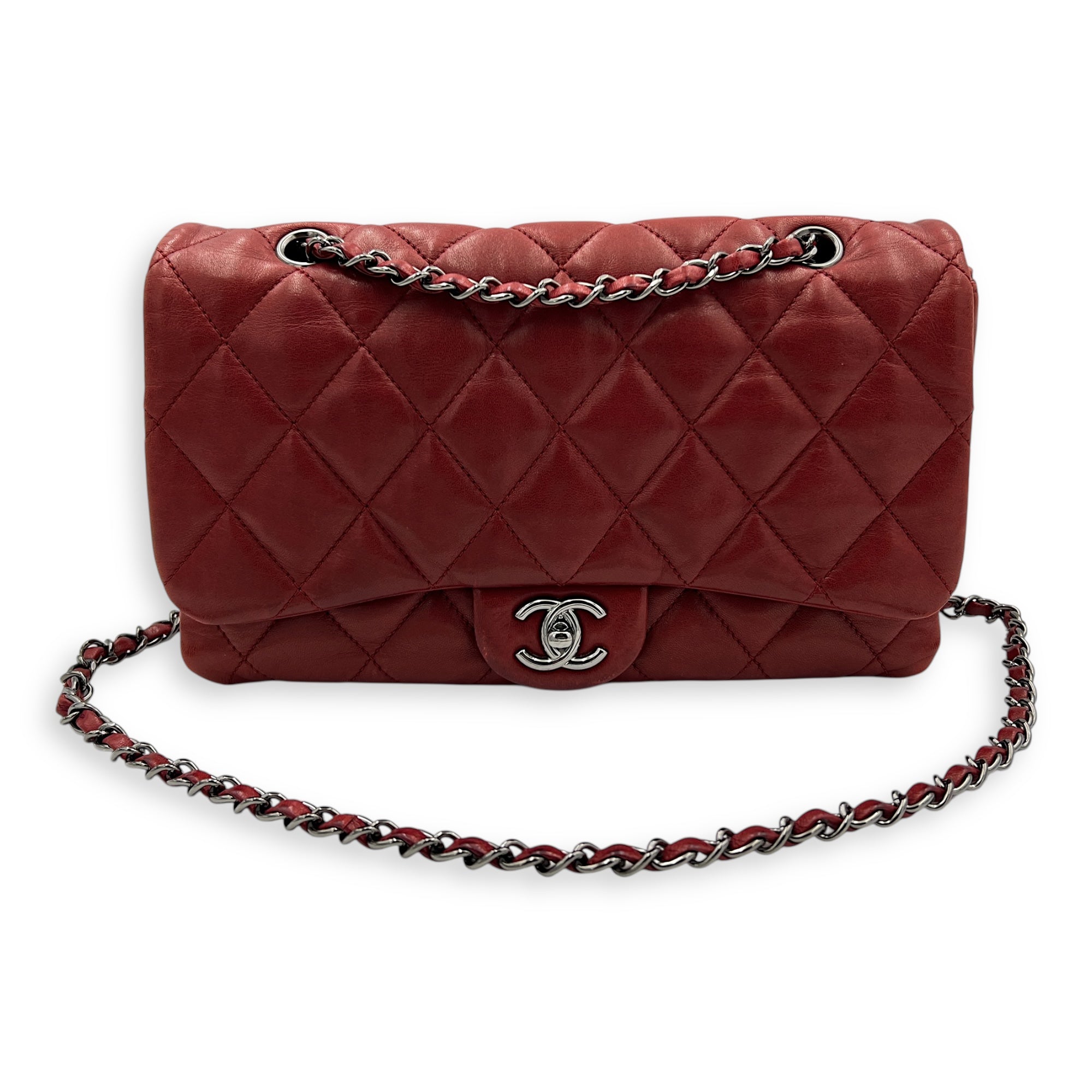 Accordion  Shoulder Bag Red in Lambskin, Gunmetal hardware