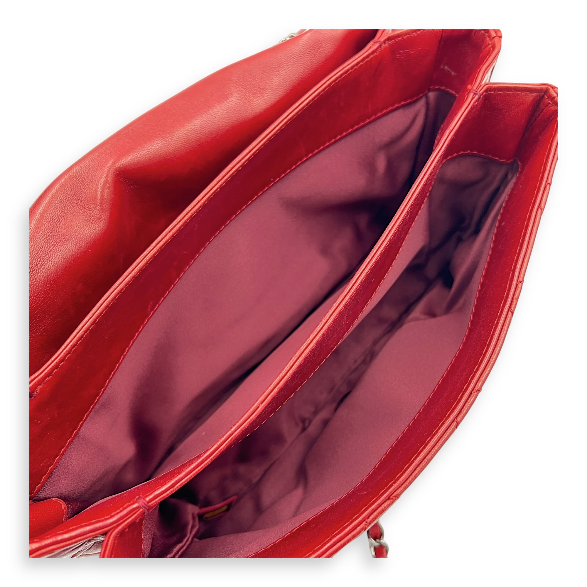 Accordion  Shoulder Bag Red in Lambskin, Gunmetal hardware