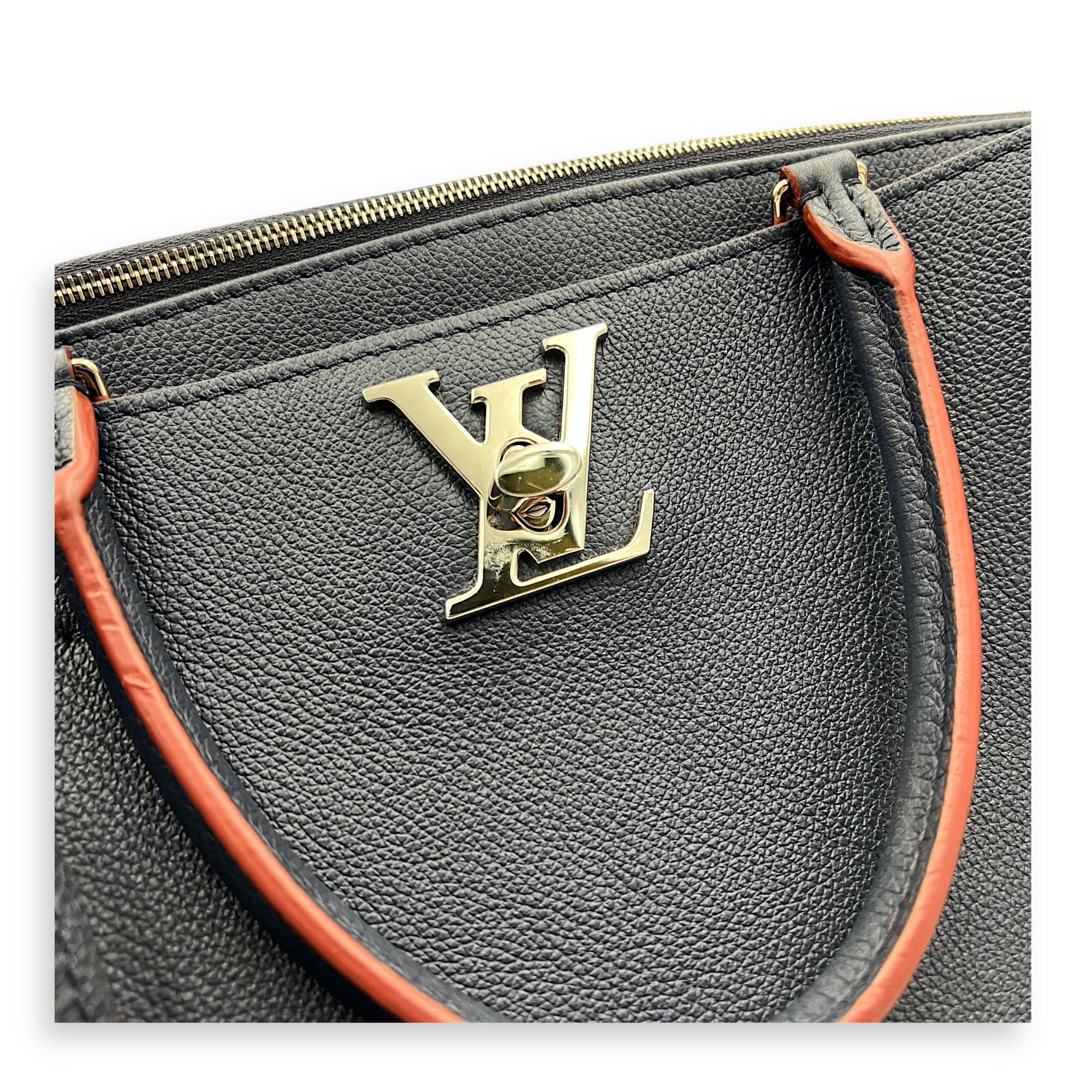 Lock Me Tote Bag Blue in Calfskin, Silver hardware