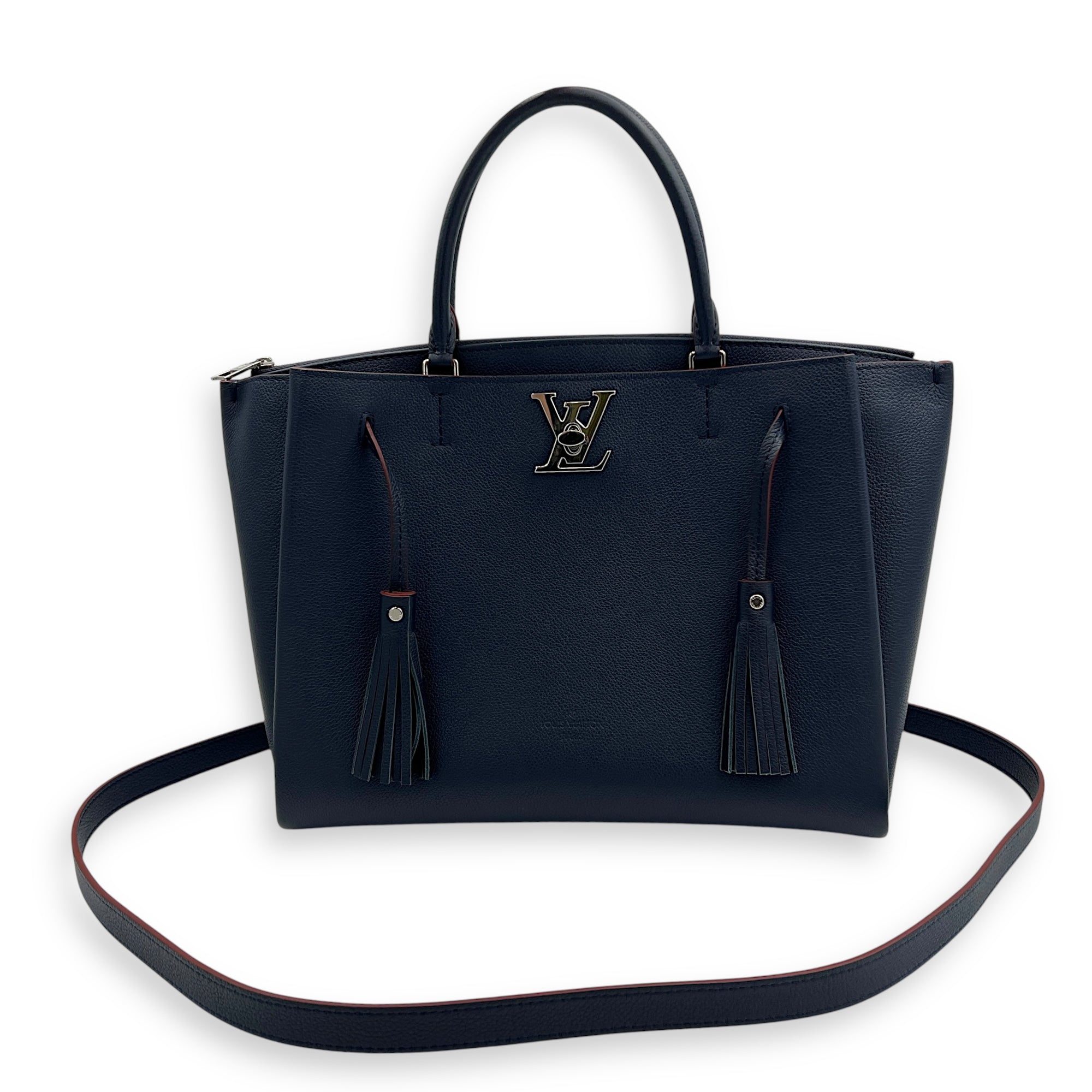 Lock Me Tote Bag Blue in Calfskin, Silver hardware