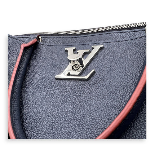 Lock Me Tote Bag Blue in Calfskin, Silver hardware