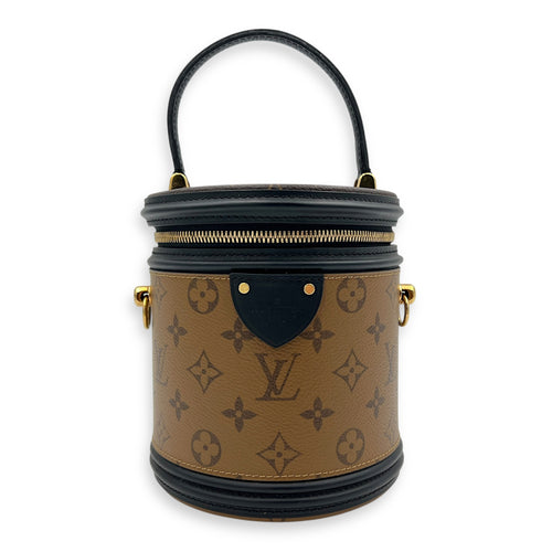 Cannes Brown Bucket Bag in Monogram Coated Canvas, Gold hardware