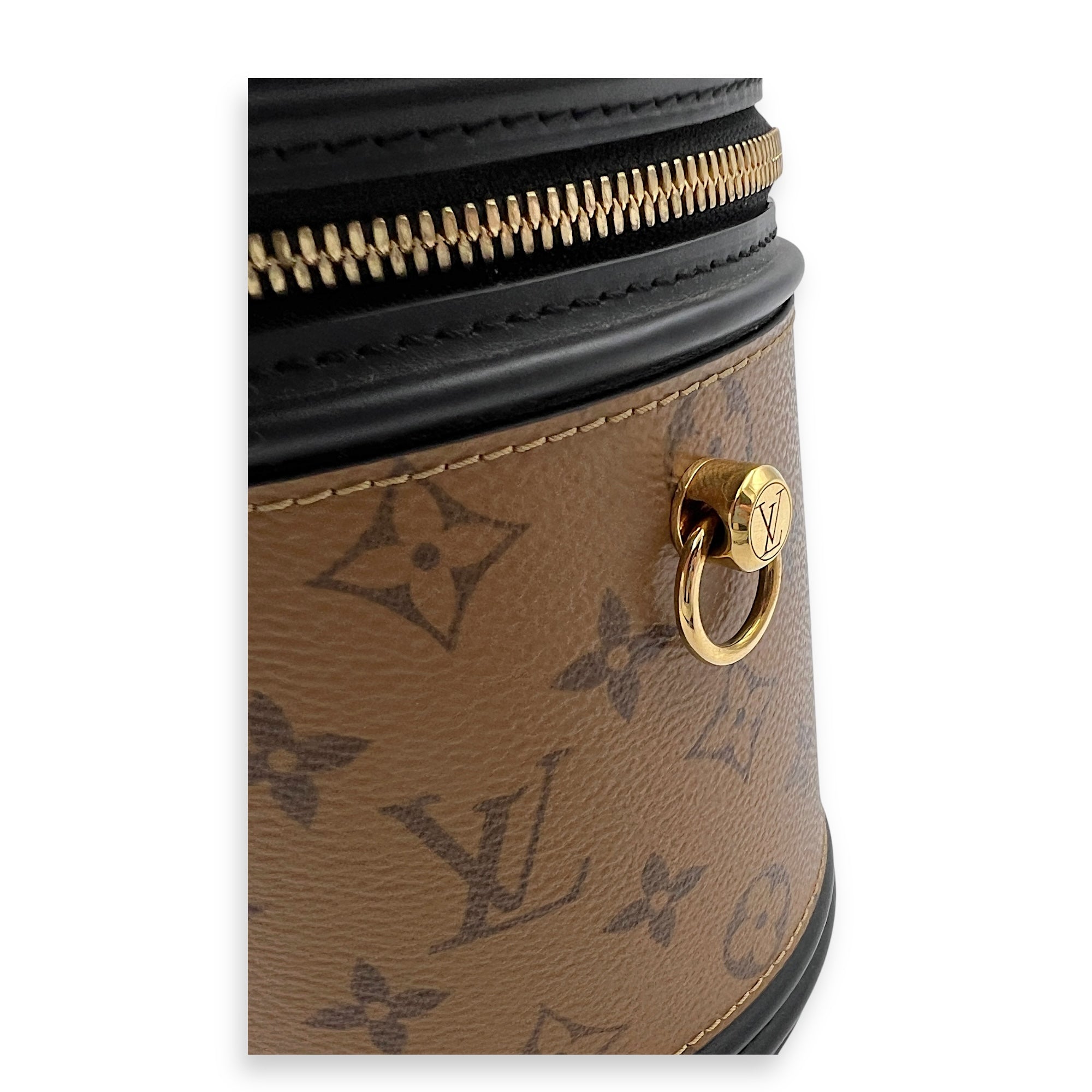 Cannes Brown Bucket Bag in Monogram Coated Canvas, Gold hardware
