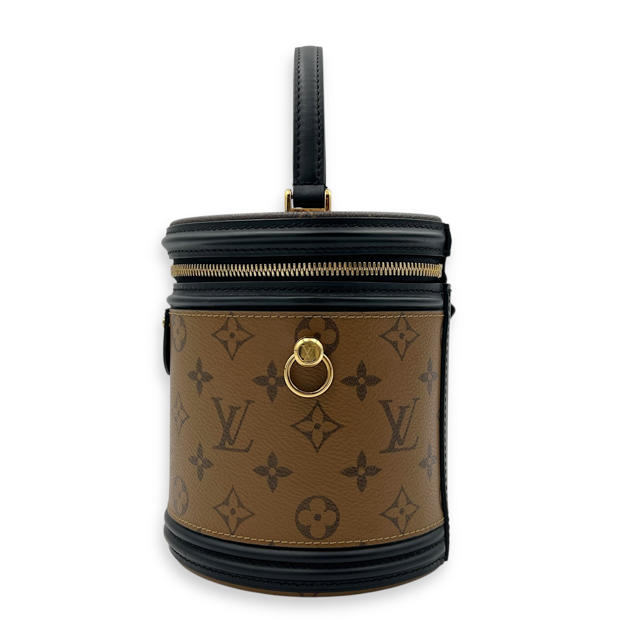 Cannes Brown Bucket Bag in Monogram Coated Canvas, Gold hardware