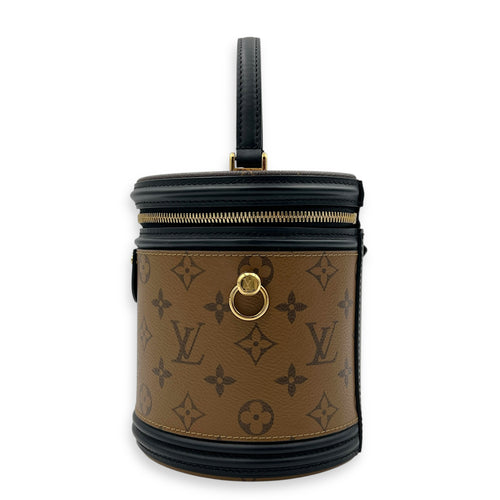 Cannes Brown Bucket Bag in Monogram Coated Canvas, Gold hardware