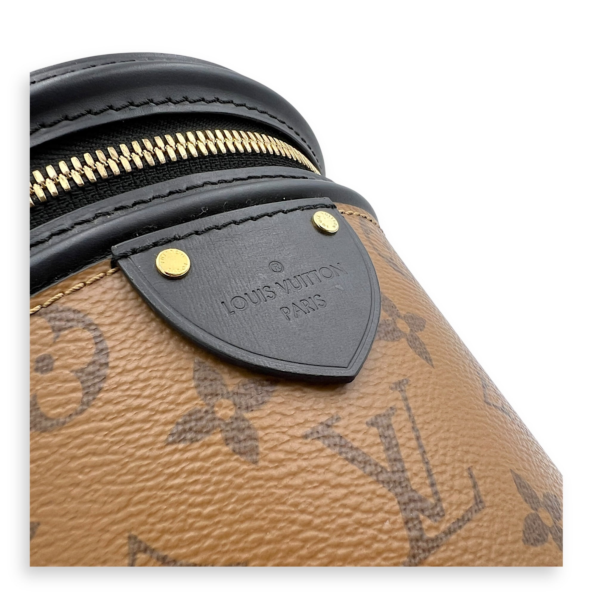 Cannes Brown Bucket Bag in Monogram Coated Canvas, Gold hardware