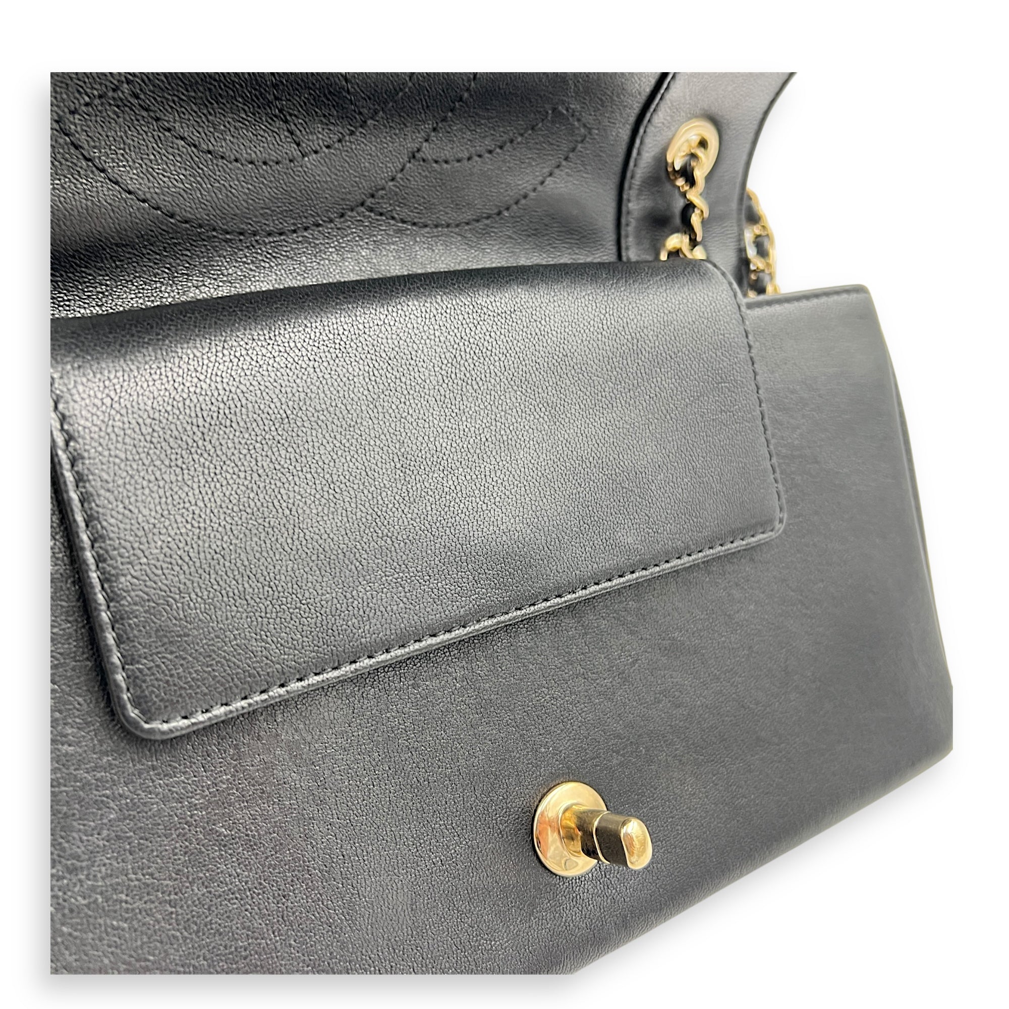 Mademoiselle Shoulder Bag Black in Calfskin, Gold hardware