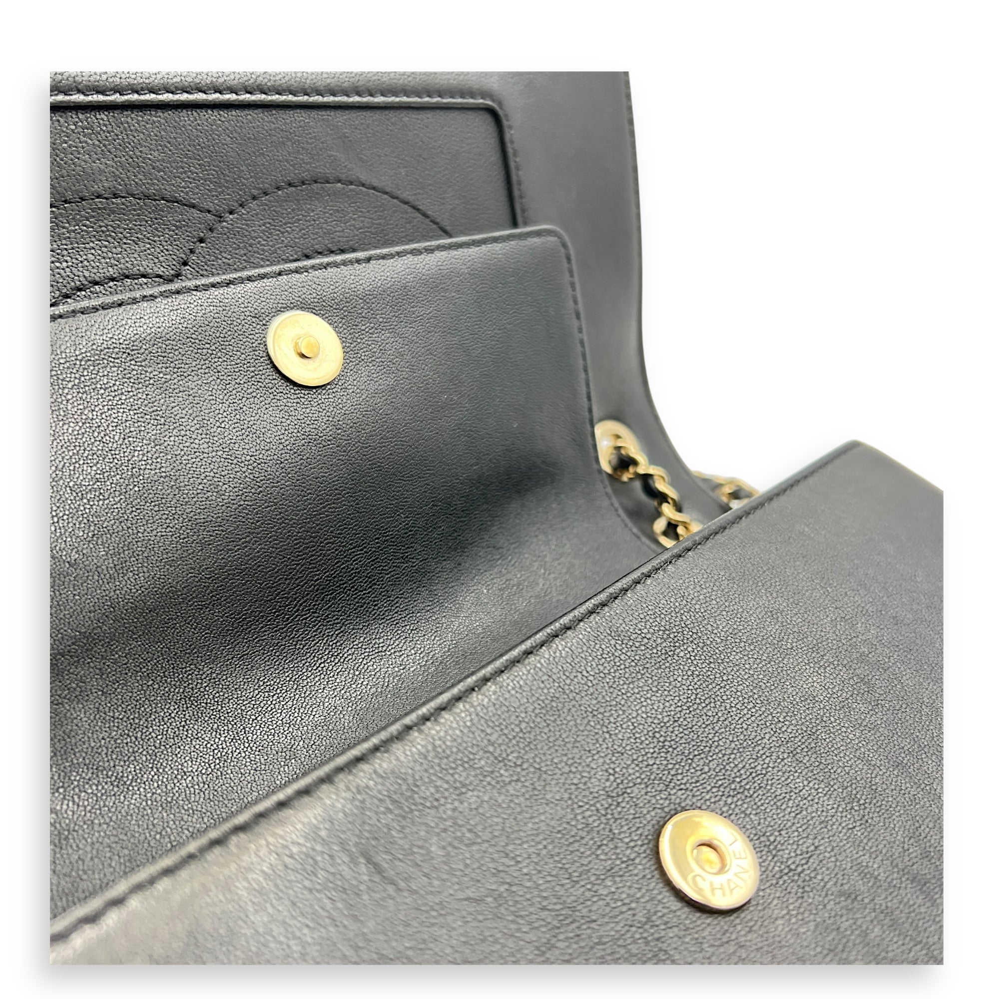 Mademoiselle Shoulder Bag Black in Calfskin, Gold hardware