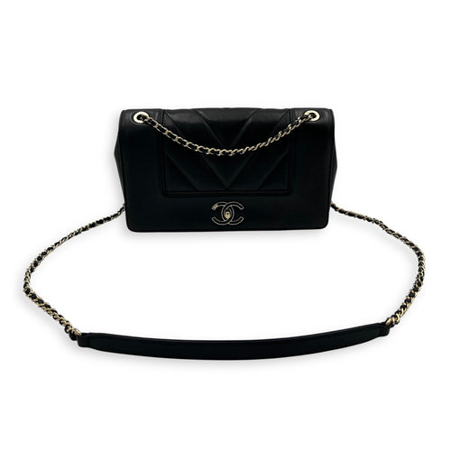 Mademoiselle Shoulder Bag Black in Calfskin, Gold hardware