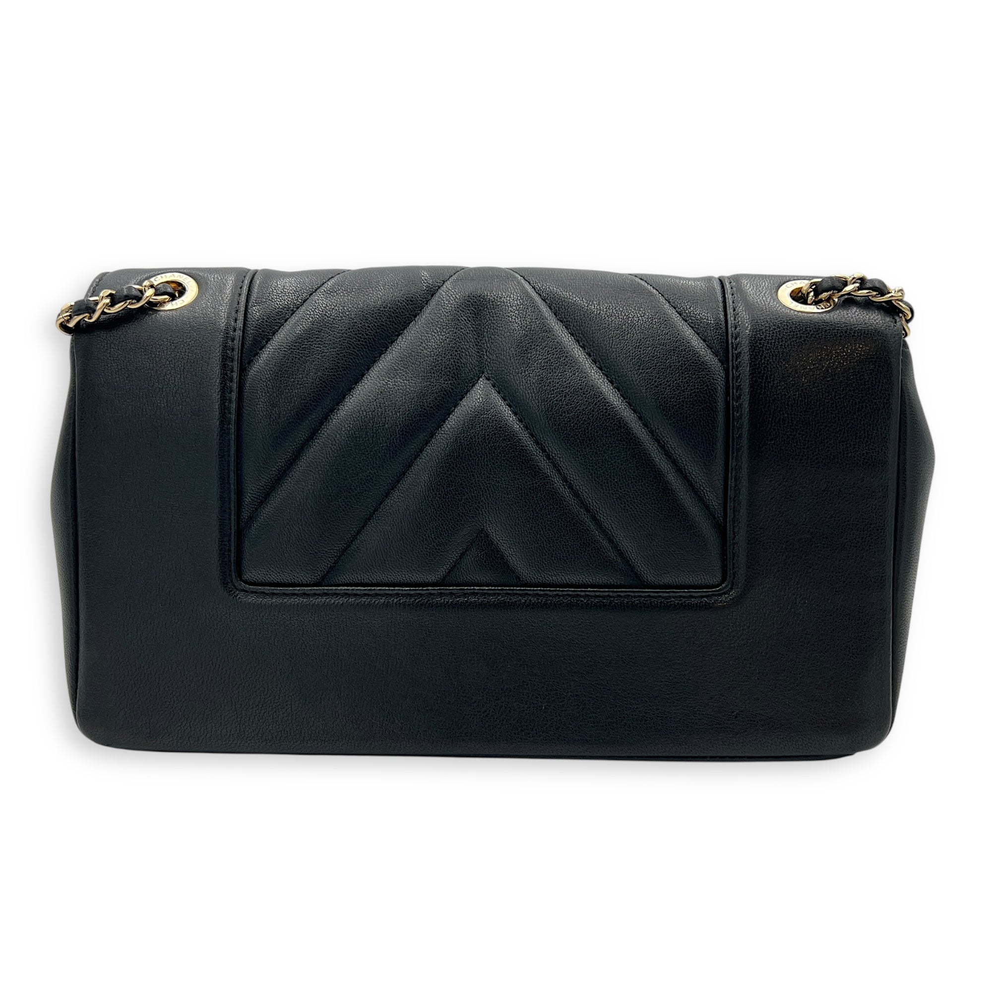 Mademoiselle Shoulder Bag Black in Calfskin, Gold hardware