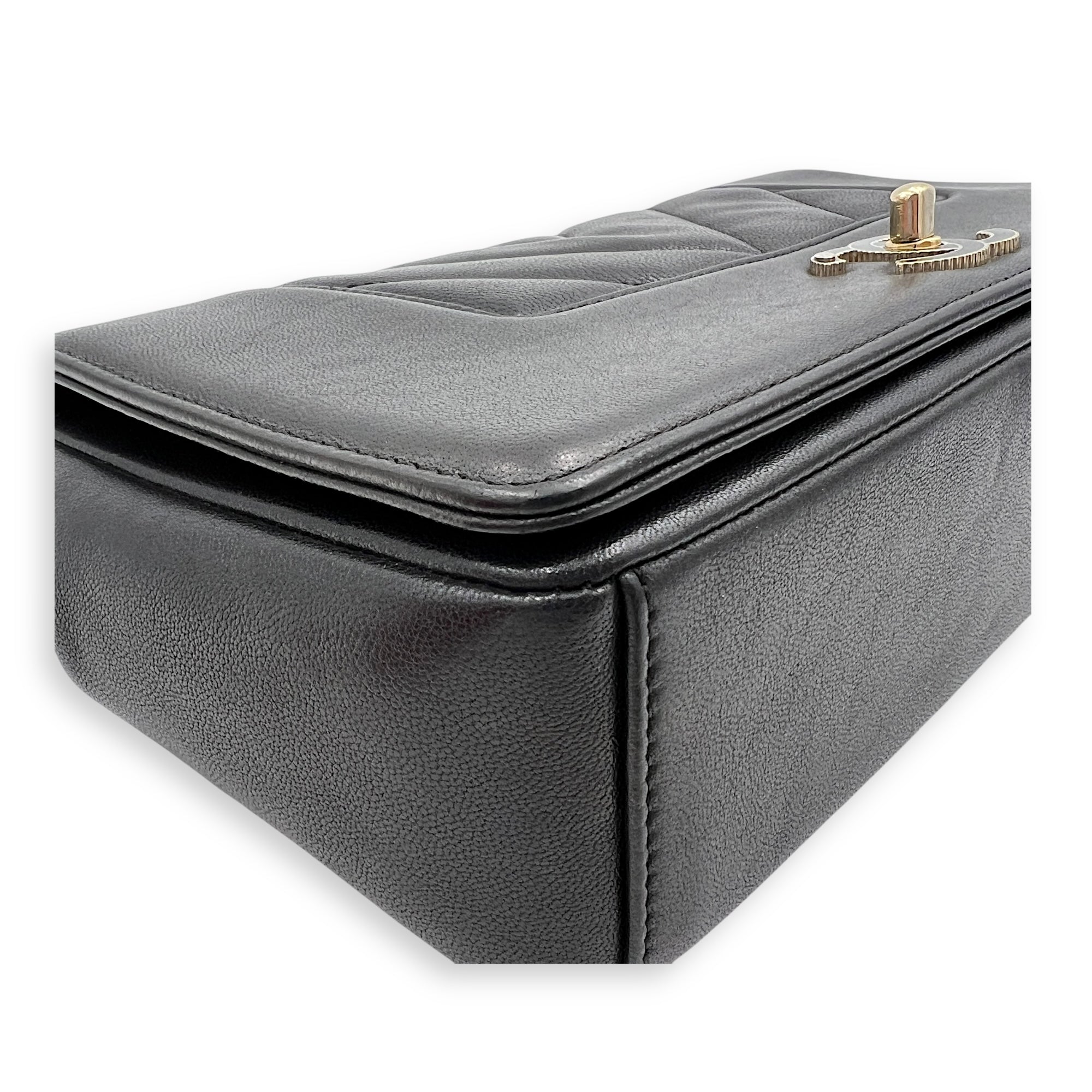 Mademoiselle Shoulder Bag Black in Calfskin, Gold hardware