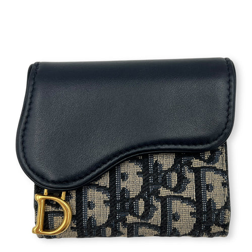 Lotus Wallet Blue in Jacquard, Gold hardware