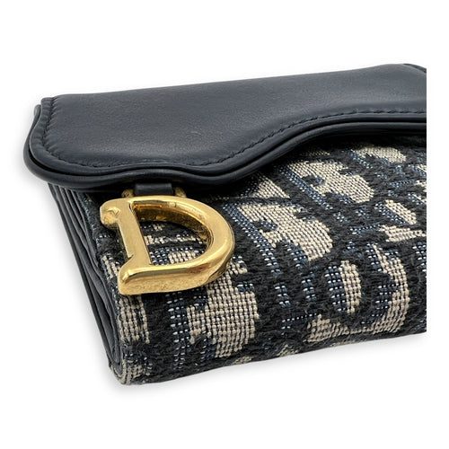 Lotus Wallet Blue in Jacquard, Gold hardware