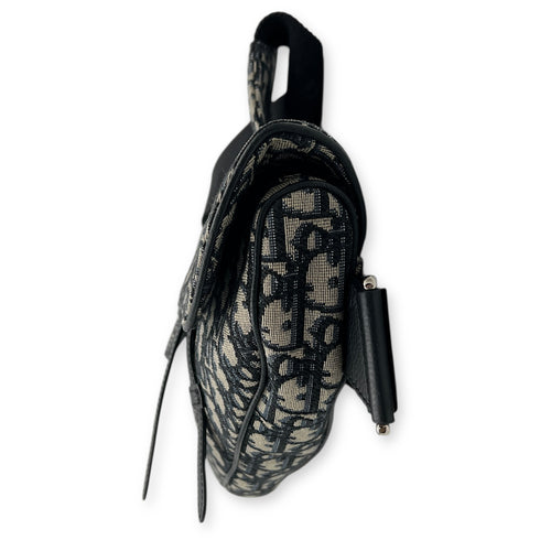 Saddle Crossbody Bag Brown in Jacquard, Silver hardware