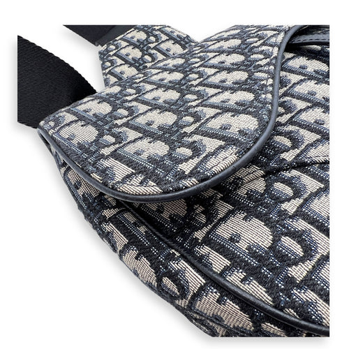 Saddle Crossbody Bag Brown in Jacquard, Silver hardware