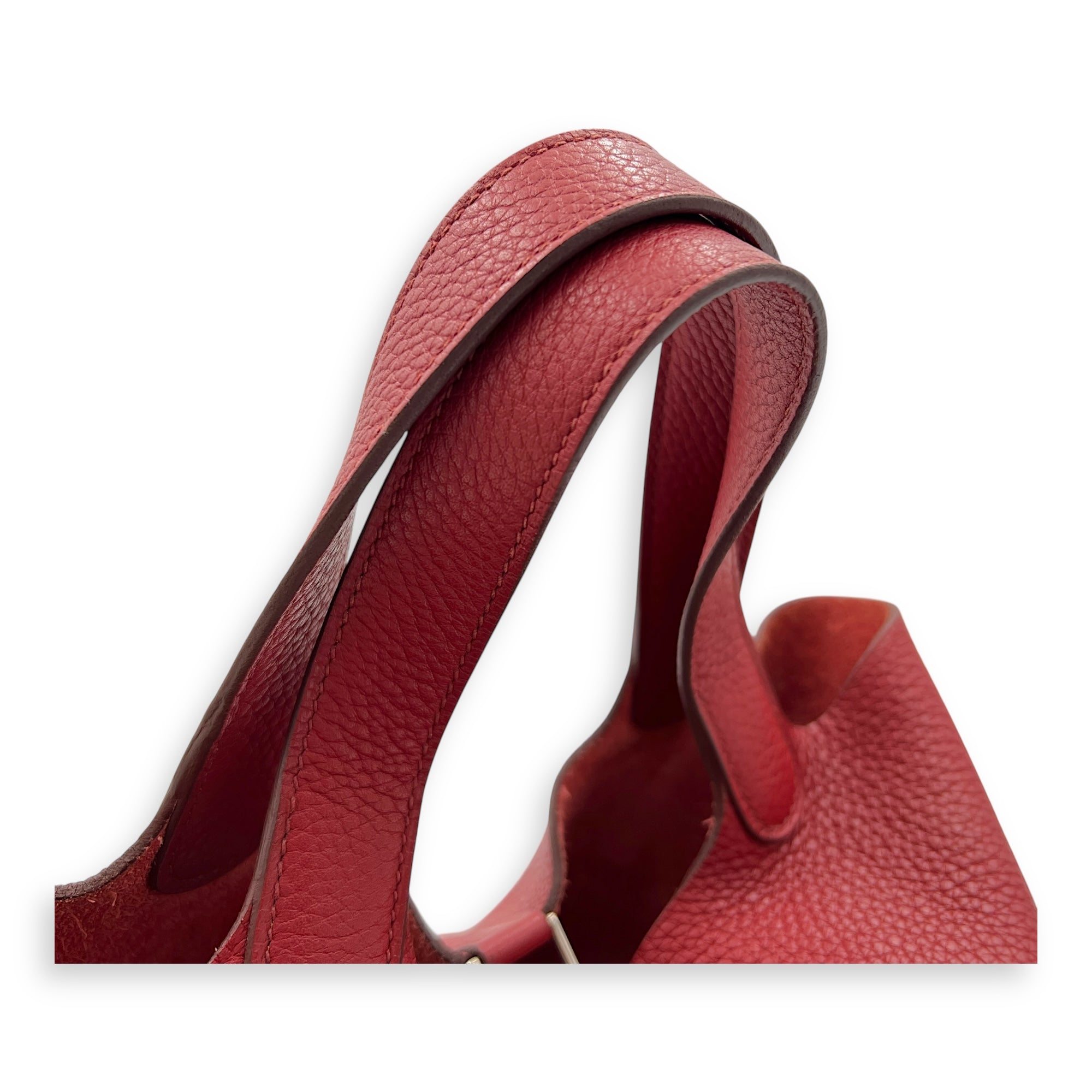 Picotin 18 Rouge Duchesse Bucket Bag in Clemence, Silver hardware