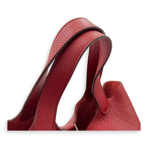 Picotin 18 Rouge Duchesse Bucket Bag in Clemence, Silver hardware