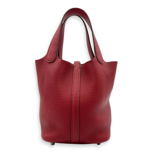 Picotin 18 Rouge Duchesse Bucket Bag in Clemence, Silver hardware