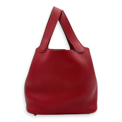 Picotin 18 Rouge Duchesse Bucket Bag in Clemence, Silver hardware