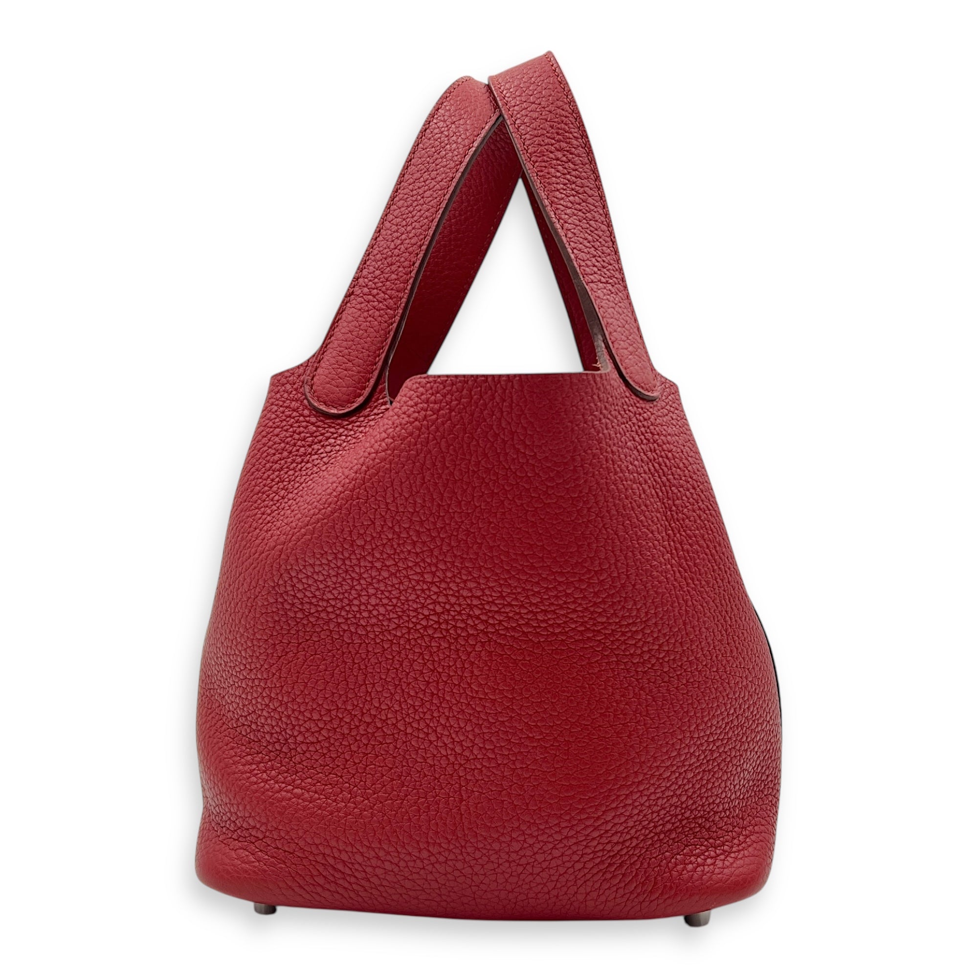 Picotin 18 Rouge Duchesse Bucket Bag in Clemence, Silver hardware