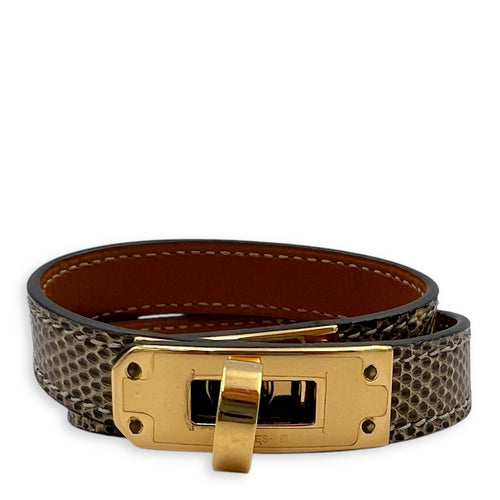 Kelly Double Tour T2 Natural Ombre Bracelet in Lizard, Gold hardware