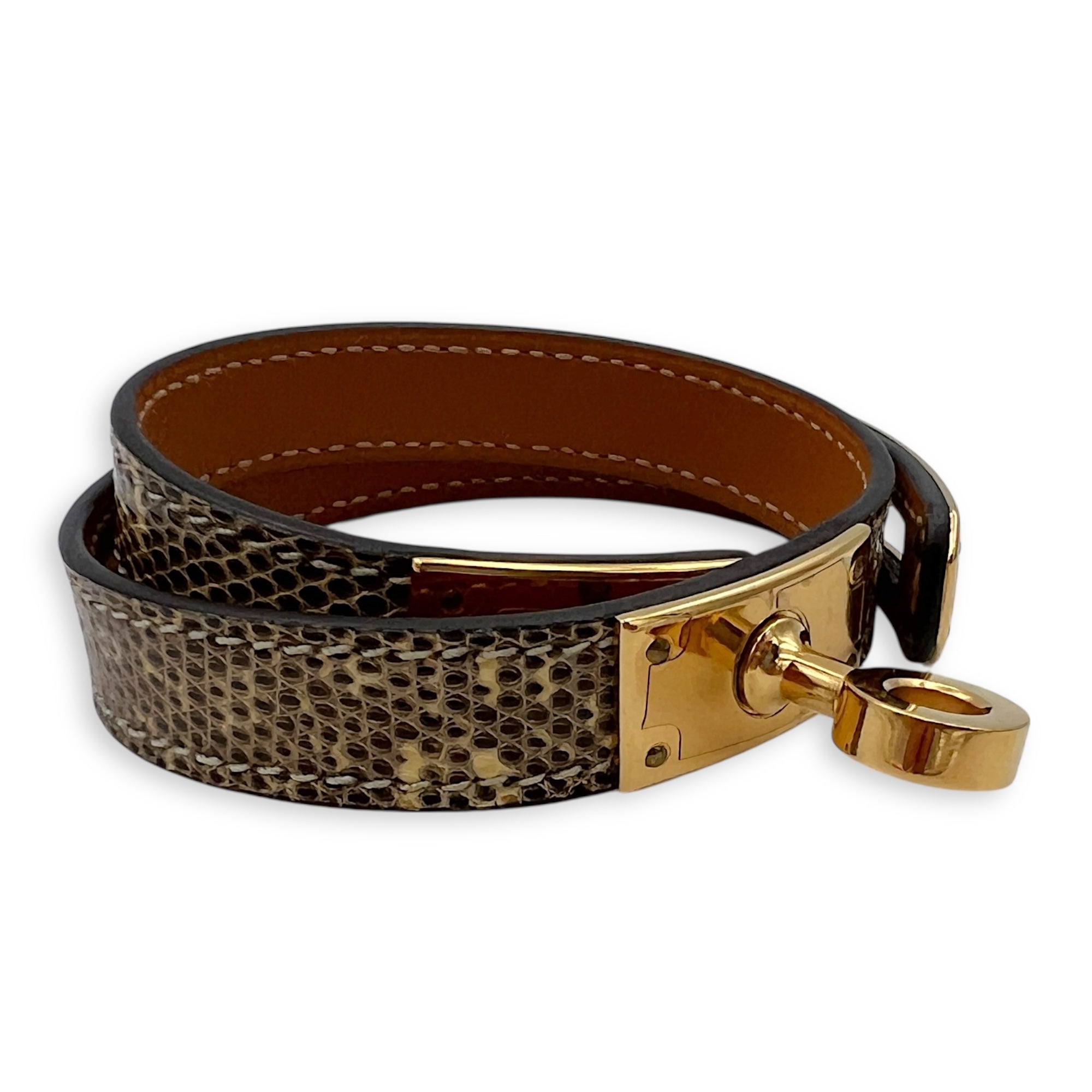 Kelly Double Tour T2 Natural Ombre Bracelet in Lizard, Gold hardware