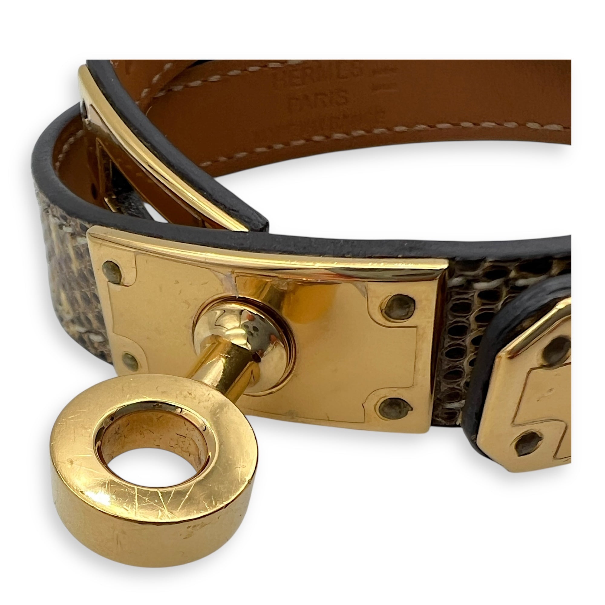 Kelly Double Tour T2 Natural Ombre Bracelet in Lizard, Gold hardware