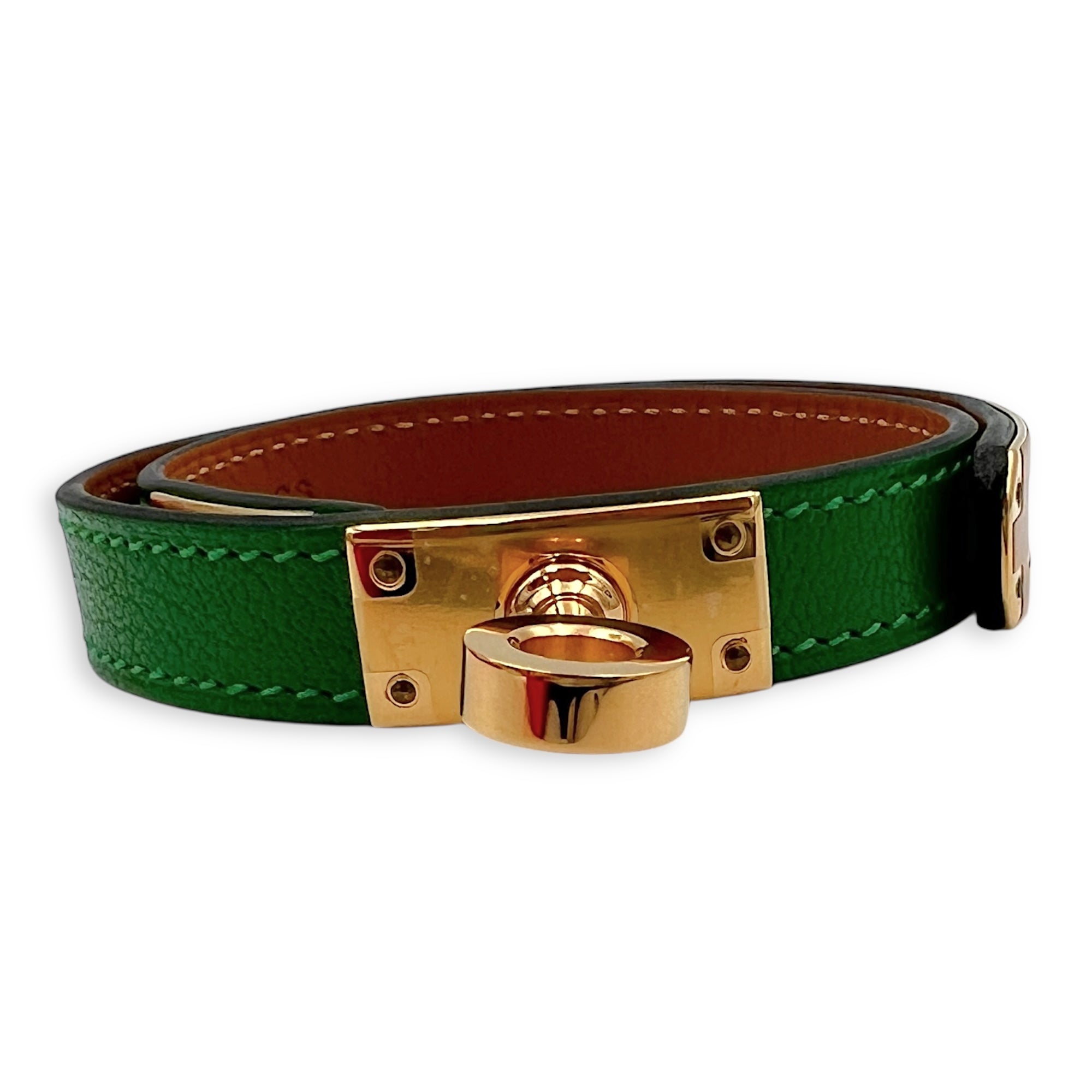 Kelly Double Tour T2 Bamboo Bracelet in Chevre Mysore, Gold hardware