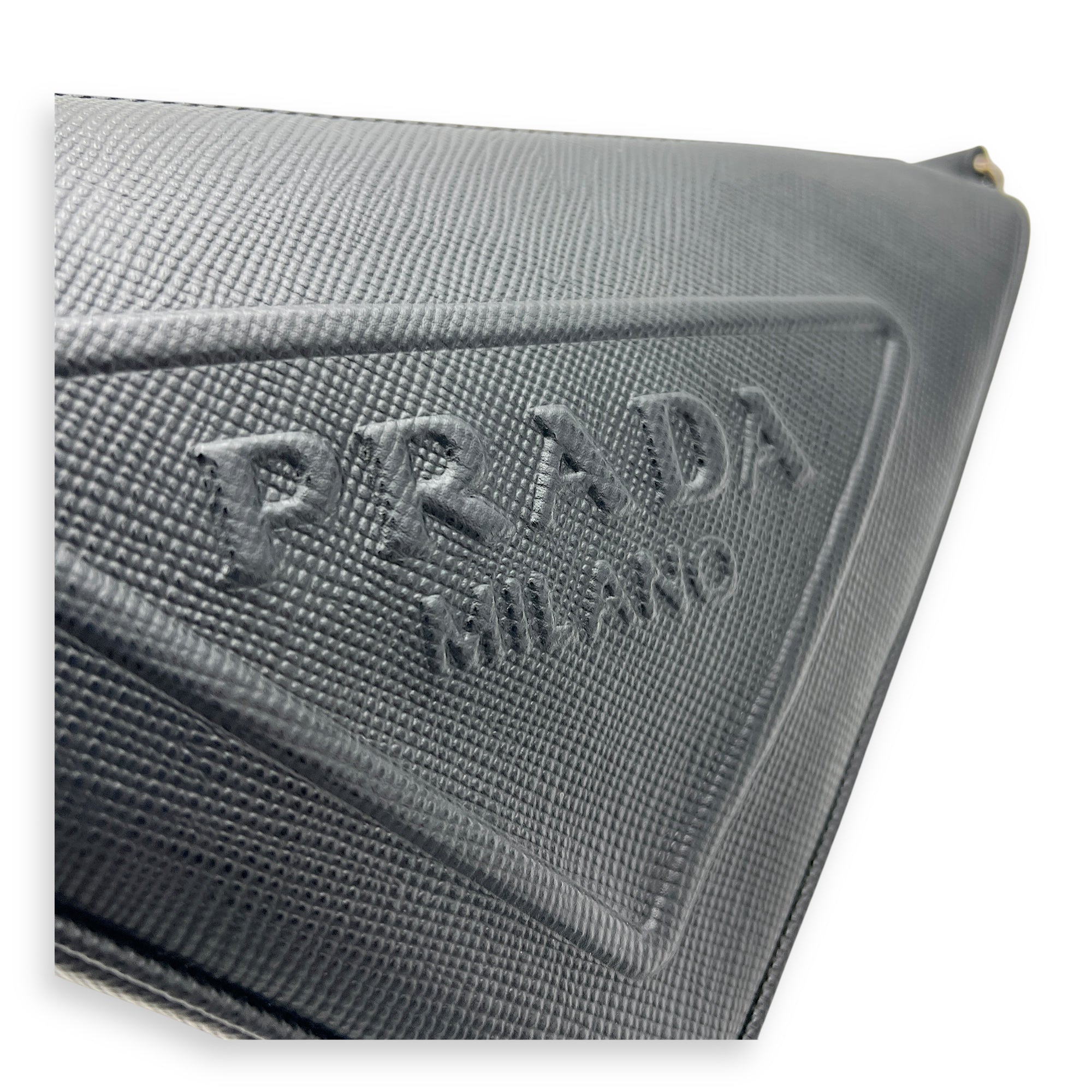 Triangle Shoulder Bag Black in Saffiano Leather, Silver hardware