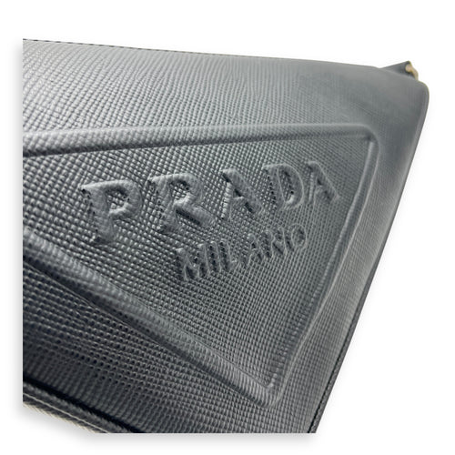 Triangle Shoulder Bag Black in Saffiano Leather, Silver hardware