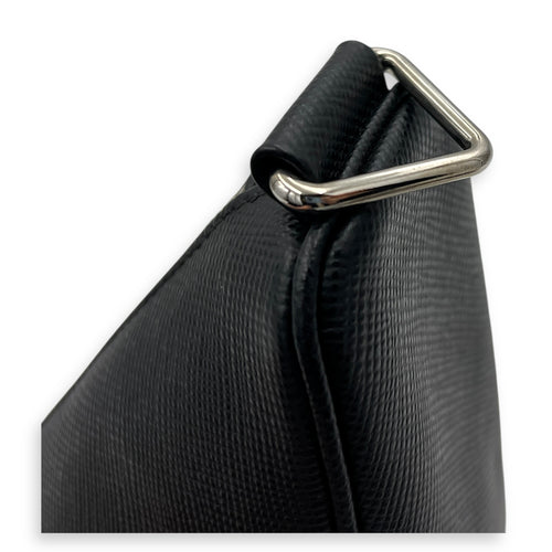 Triangle Shoulder Bag Black in Saffiano Leather, Silver hardware