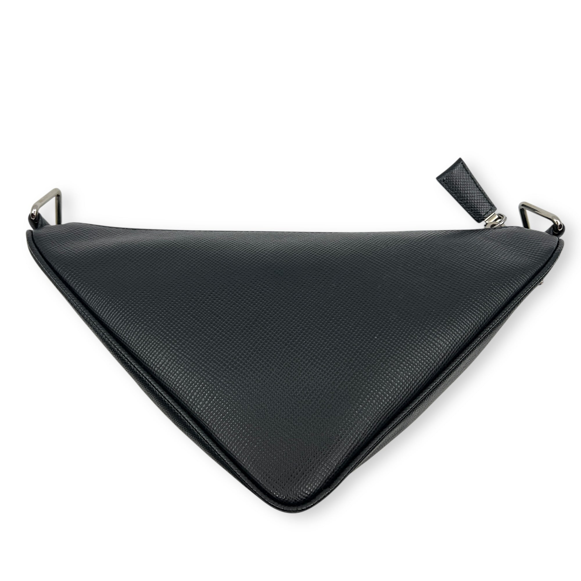 Triangle Shoulder Bag Black in Saffiano Leather, Silver hardware