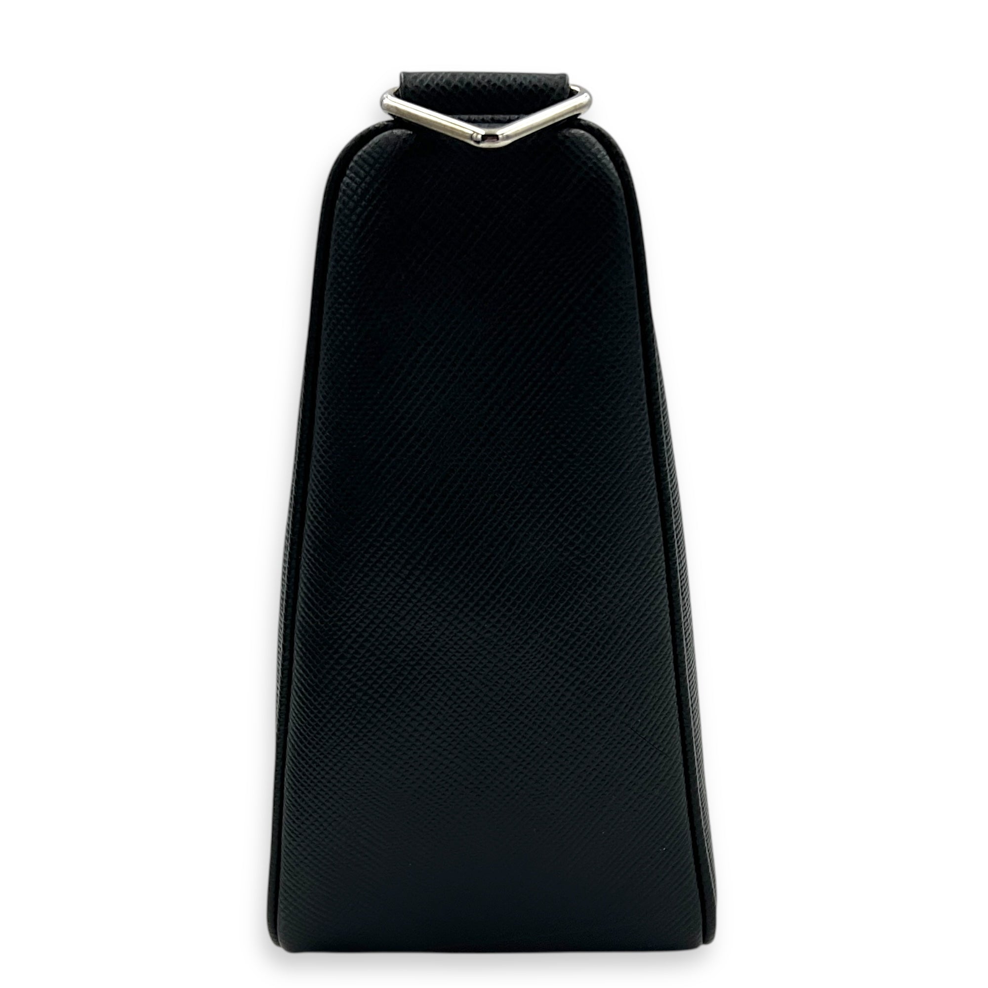 Triangle Shoulder Bag Black in Saffiano Leather, Silver hardware