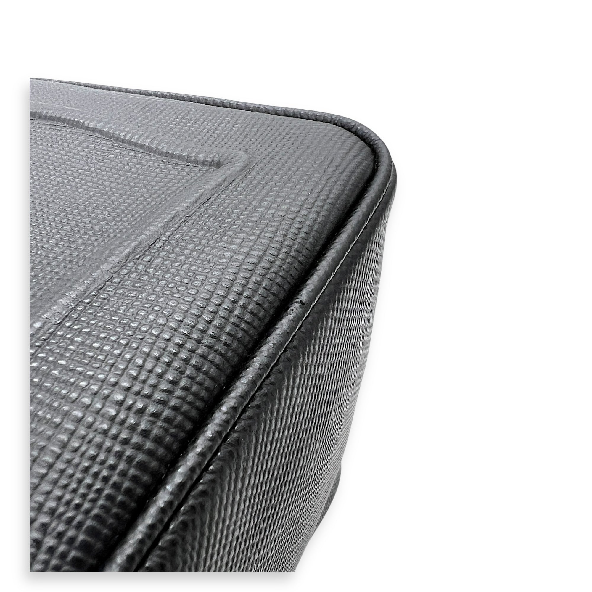 Triangle Shoulder Bag Black in Saffiano Leather, Silver hardware