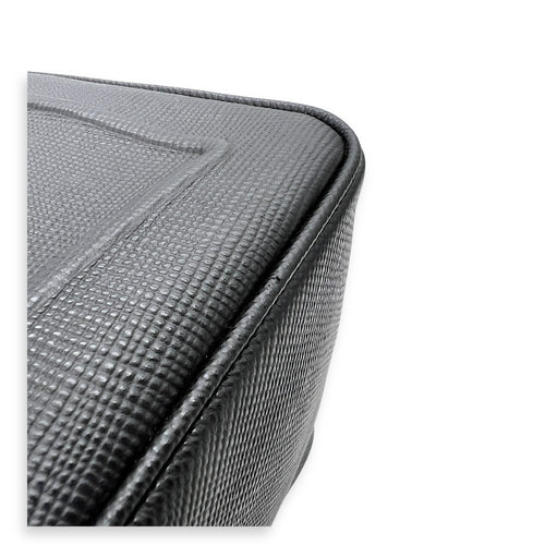 Triangle Shoulder Bag Black in Saffiano Leather, Silver hardware