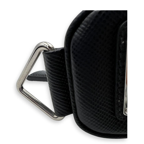 Triangle Shoulder Bag Black in Saffiano Leather, Silver hardware